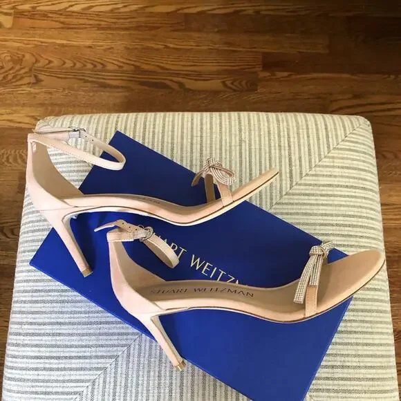 NWT Stuart Weitzman Nudist Bow with Crystals Suede Heels Size 7 - Picture 4 of 11